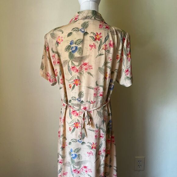 Vintage Cottagecore Floral Maxi Dress 100% Silk Button Front Tie Waist Large - Picture 5 of 8